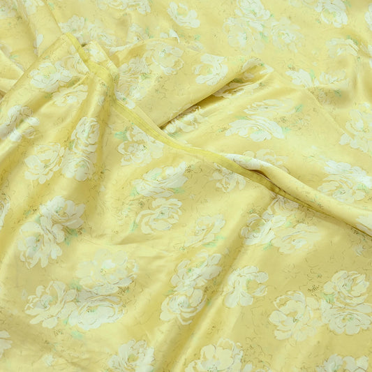 Indian Vintage Saree Ivory Pure Satin Silk Digital Printed Sari 6yd Sewing Floral Soft Craft Fabric Dress Making Crafting Quilting