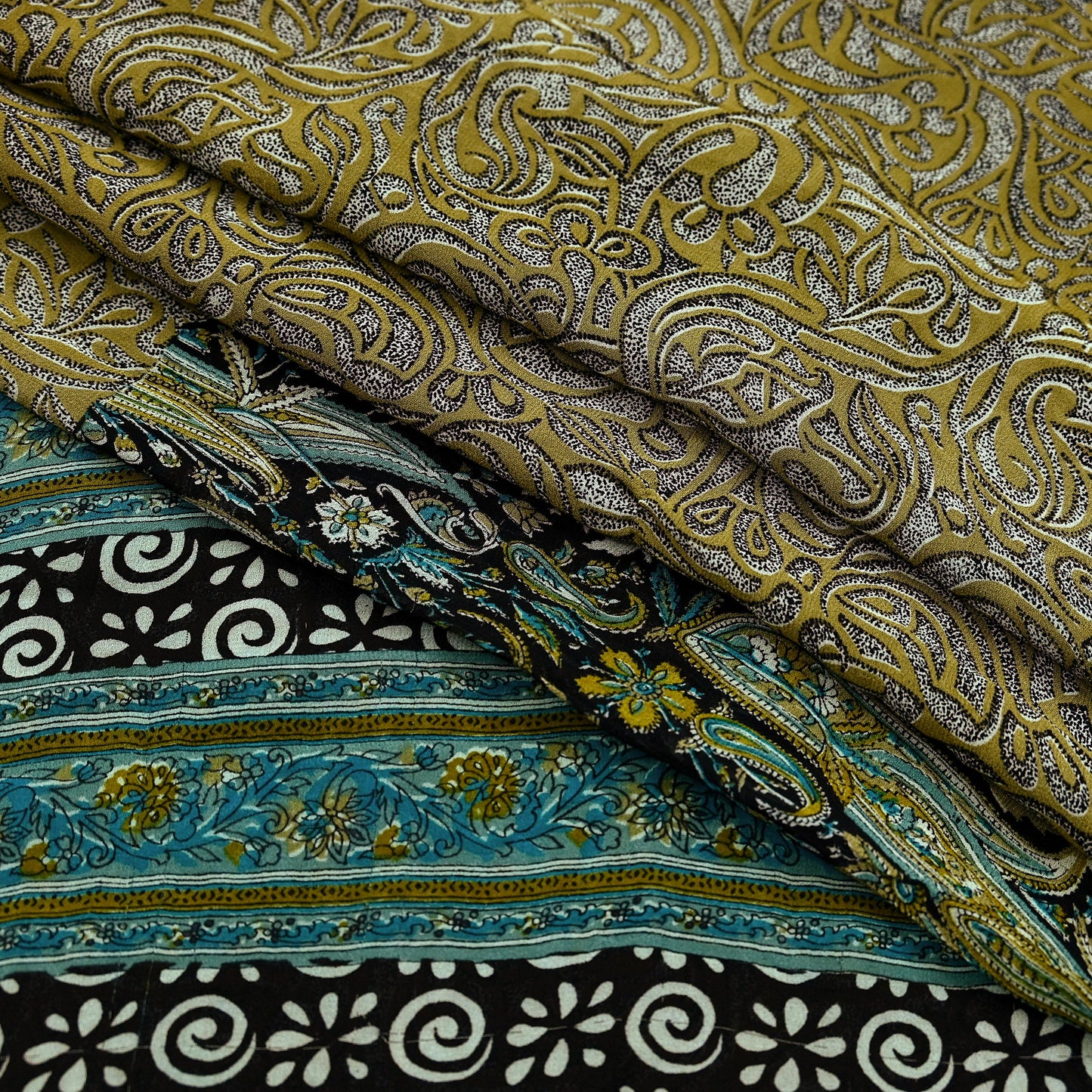 Indian Vintage Sari Green & Beige Pure Georgette Silk Printed Sarees Craft Fabric Sewing 5Yd Soft Dress Making Crafting Quilting Upcycle
