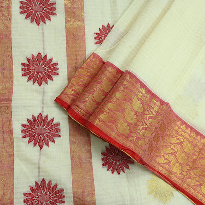 Indian Vintage Sarees Ivory Pure Cotton Hand Woven Sari 5yd Ethnic Floral Craft Fabric Dress making Upcycle Crafting Quilting