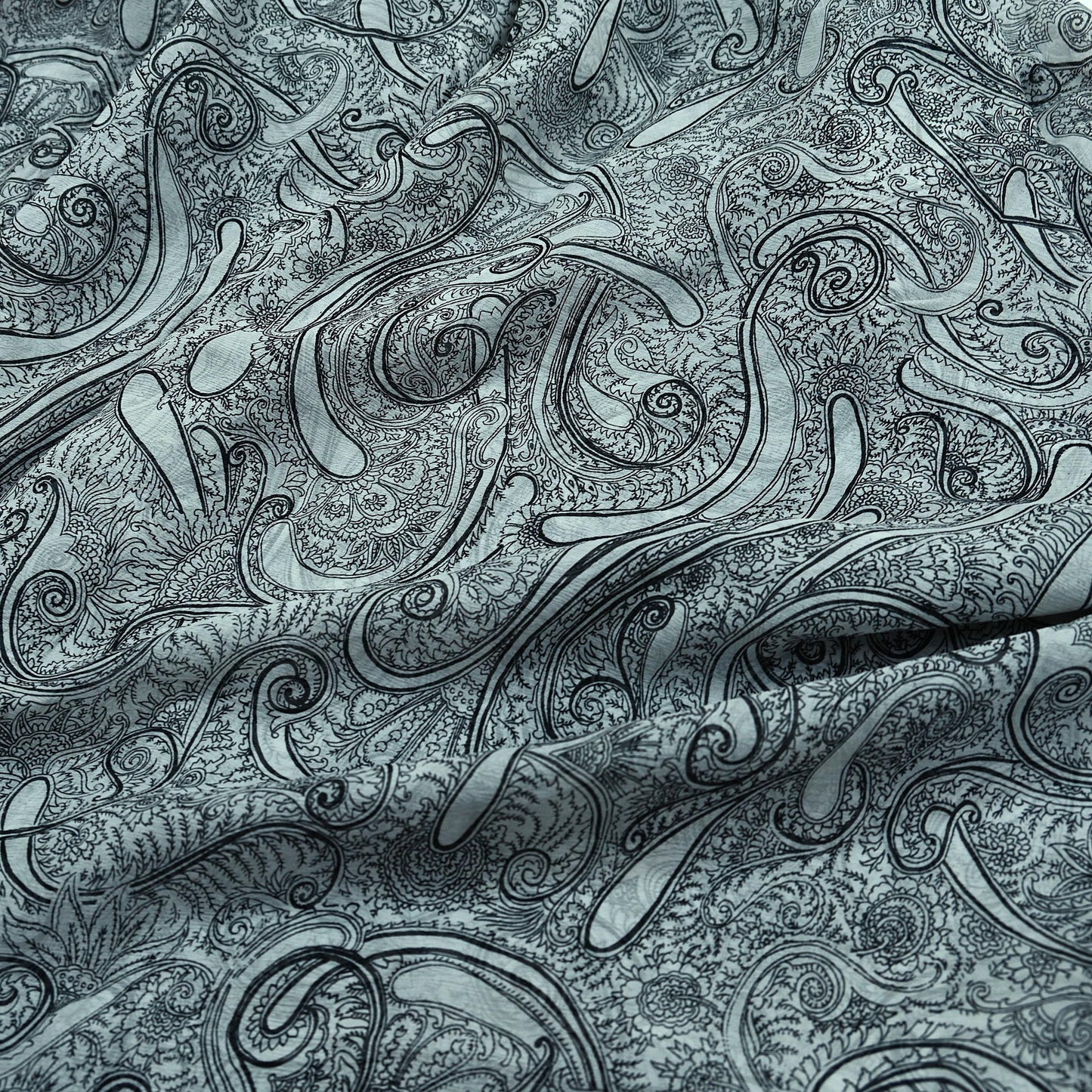 Indian Vintage White & Black Saree Pure Chiffon Silk Printed Sari Craft Fabric Sewing 5Yd Soft Light Sari Dress Making Paisley Quilting
