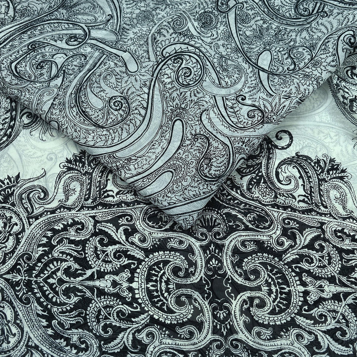 Indian Vintage White & Black Saree Pure Chiffon Silk Printed Sari Craft Fabric Sewing 5Yd Soft Light Sari Dress Making Paisley Quilting