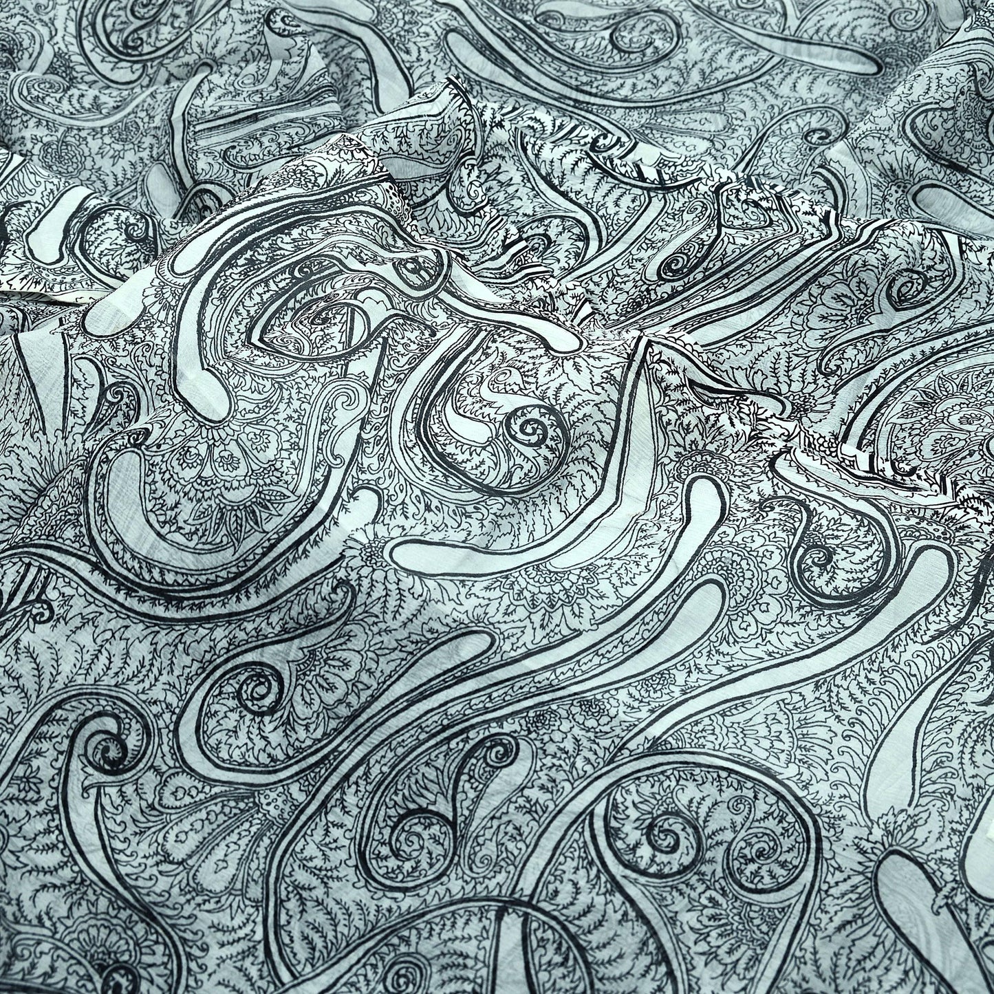 Indian Vintage White & Black Saree Pure Chiffon Silk Printed Sari Craft Fabric Sewing 5Yd Soft Light Sari Dress Making Paisley Quilting