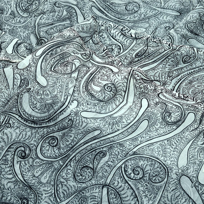 Indian Vintage White & Black Saree Pure Chiffon Silk Printed Sari Craft Fabric Sewing 5Yd Soft Light Sari Dress Making Paisley Quilting