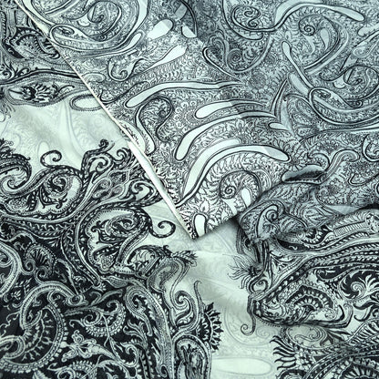 Indian Vintage White & Black Saree Pure Chiffon Silk Printed Sari Craft Fabric Sewing 5Yd Soft Light Sari Dress Making Paisley Quilting