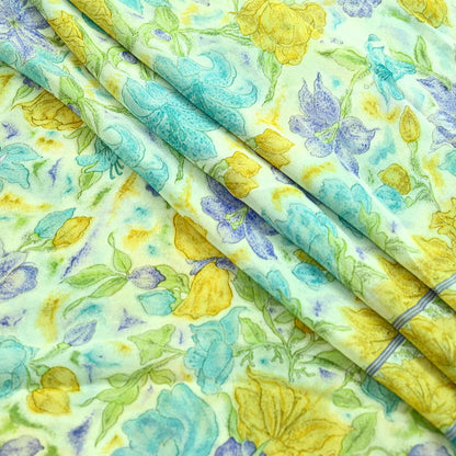 Indian Vintage Sari Ivory Pure Georgette Silk Printed Sarees Craft Fabric Sewing 5Yd Soft Dress Making Crafting Quilting Upcycle