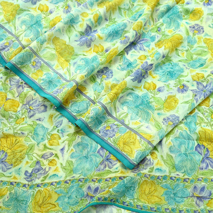 Indian Vintage Sari Ivory Pure Georgette Silk Printed Sarees Craft Fabric Sewing 5Yd Soft Dress Making Crafting Quilting Upcycle