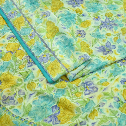 Indian Vintage Sari Ivory Pure Georgette Silk Printed Sarees Craft Fabric Sewing 5Yd Soft Dress Making Crafting Quilting Upcycle