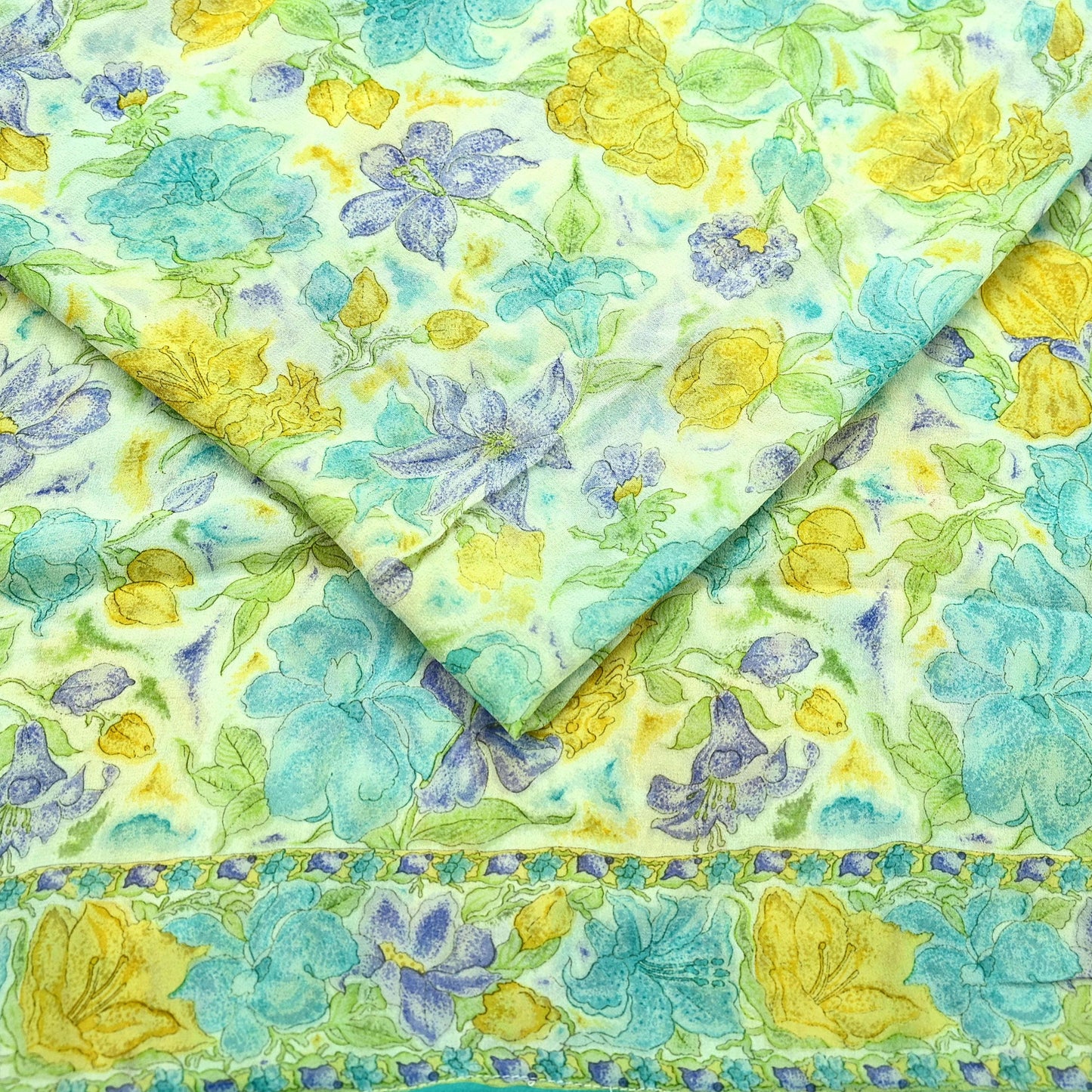 Indian Vintage Sari Ivory Pure Georgette Silk Printed Sarees Craft Fabric Sewing 5Yd Soft Dress Making Crafting Quilting Upcycle