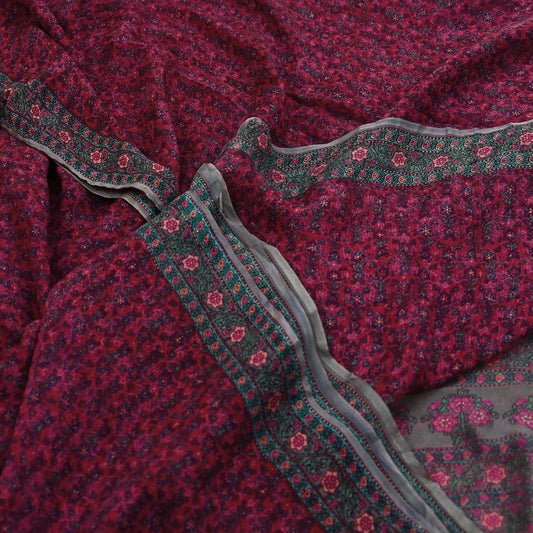Women Vintage Sari Pink & Brown Pure Chiffon Silk Printed Sarees Craft Fabric Sewing 5Yd Soft Dress Making Crafting Quilting Upcycle Used
