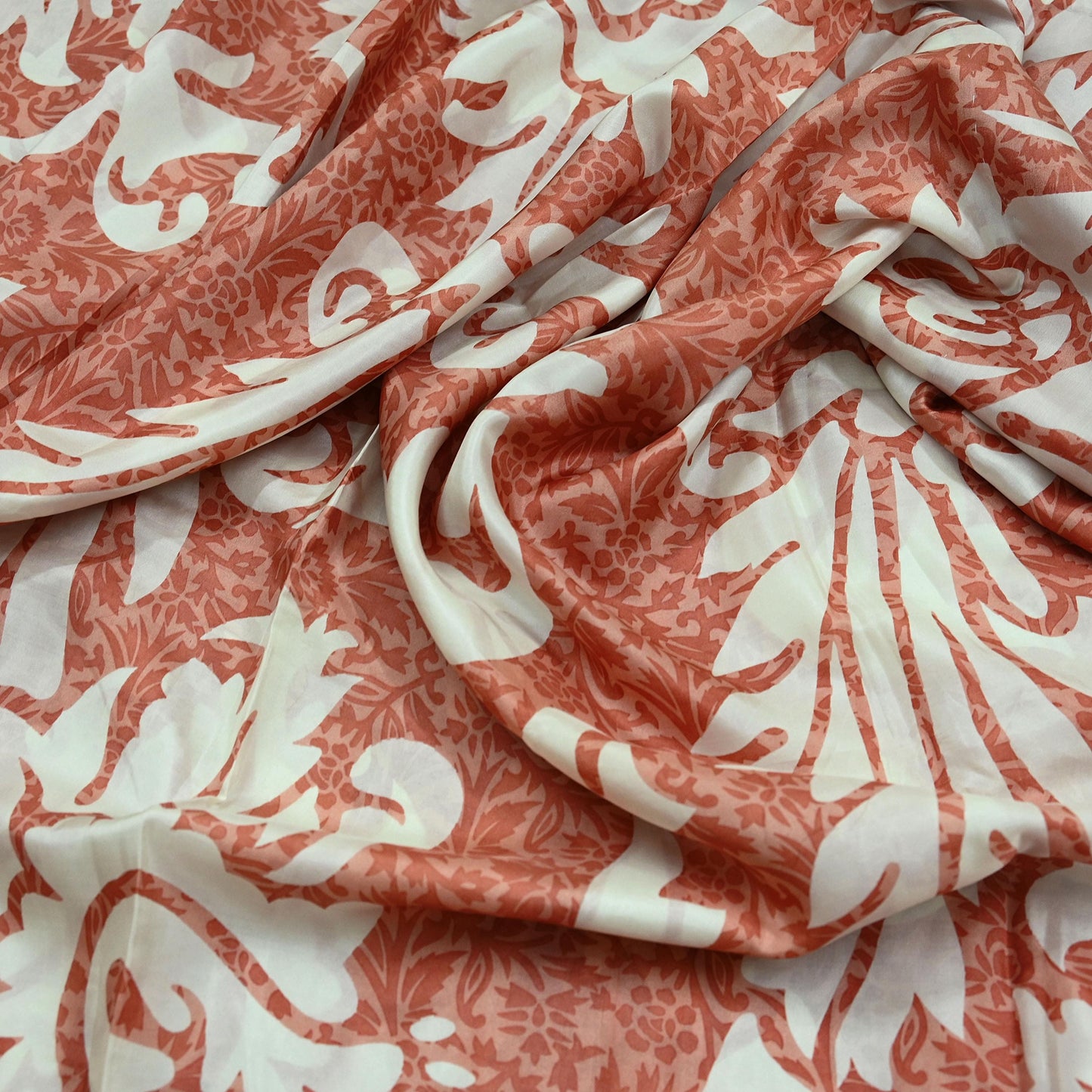 Indian Vintage Saree Peach & White Pure Silk Printed Sari 5yd Craft Fabric Sewing Floral Soft Wrap Sarong Quilting Used