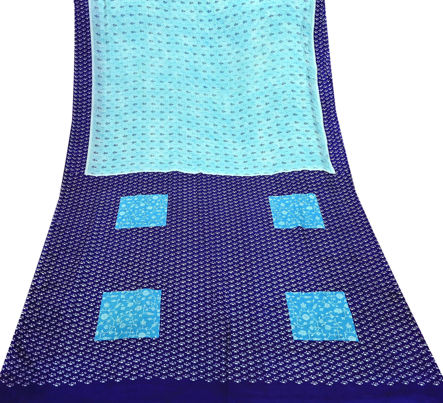 Indian Vintage Sari Blue Pure Silk Printed Sarees 6yd Sewing Craft Fabric Soft Dress Making Wrap Floral Upcycle Quilting Crafting