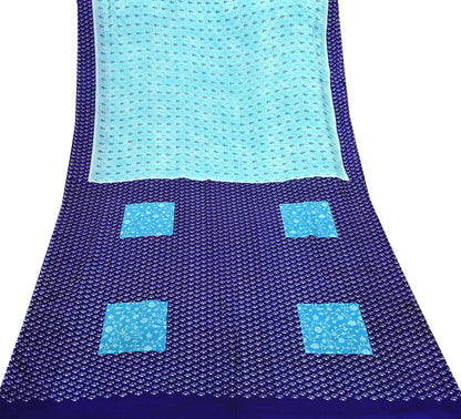 Indian Vintage Sari Blue Pure Silk Printed Sarees 6yd Sewing Craft Fabric Soft Dress Making Wrap Floral Upcycle Quilting Crafting