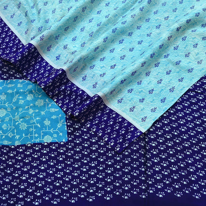 Indian Vintage Sari Blue Pure Silk Printed Sarees 6yd Sewing Craft Fabric Soft Dress Making Wrap Floral Upcycle Quilting Crafting