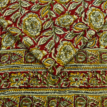 Indian Vintage Red Saree Block Printed Pure Cotton Sari Craft Fabric Soft 5Yd Sewing Sarong Wrap Boho Quilting Crafting Upcycle Dress making