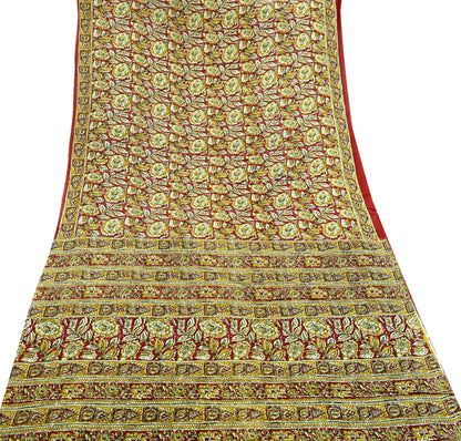 Indian Vintage Red Saree Block Printed Pure Cotton Sari Craft Fabric Soft 5Yd Sewing Sarong Wrap Boho Quilting Crafting Upcycle Dress making