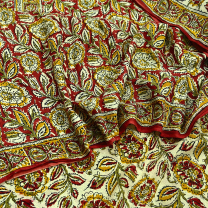 Indian Vintage Red Saree Block Printed Pure Cotton Sari Craft Fabric Soft 5Yd Sewing Sarong Wrap Boho Quilting Crafting Upcycle Dress making