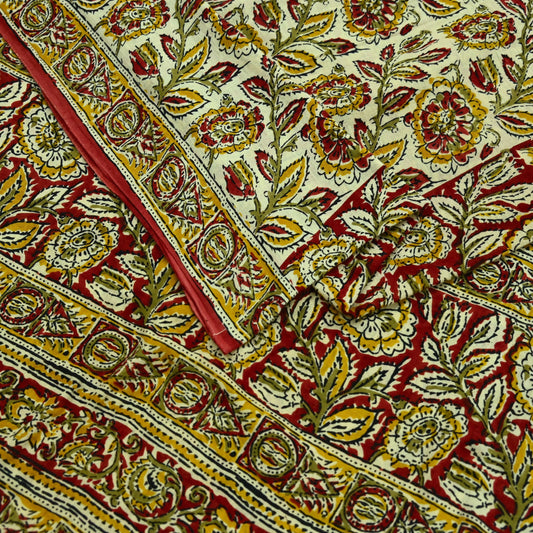 Indian Vintage Red Saree Block Printed Pure Cotton Sari Craft Fabric Soft 5Yd Sewing Sarong Wrap Boho Quilting Crafting Upcycle Dress making