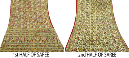 Indian Vintage Red Saree Block Printed Pure Cotton Sari Craft Fabric Soft 5Yd Sewing Sarong Wrap Boho Quilting Crafting Upcycle Dress making