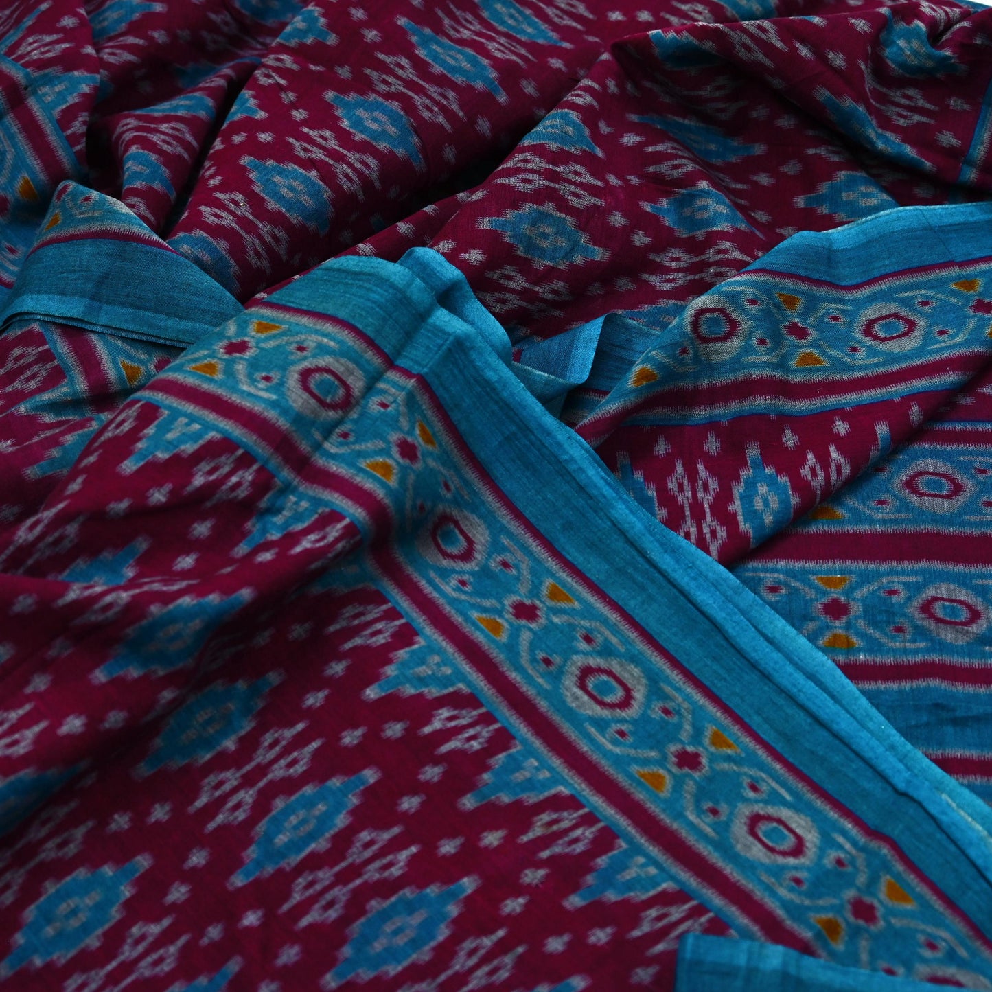 Indian Vintage Sari Maroon & Blue Printed Sarees Pure Cotton Craft Fabric Soft 5Yd Sewing Sarong Wrap Boho Floral Dress making Quilting