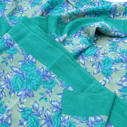 Indian Vintage Sari Green & Gray Pure Crepe Silk Printed Sarees 5yd Sewing Craft Fabric Wrap Upcycle Quilting Crafting Dress making