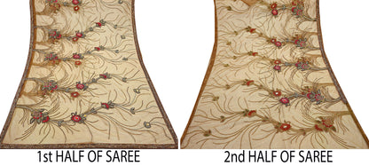 Indian New Sari Brown Net/Mesh Hand Embroidered Anamika Khanna Designer Sarees Ethnic 6Yd Sewing  Zardozi, Zari With Blouse Fabric
