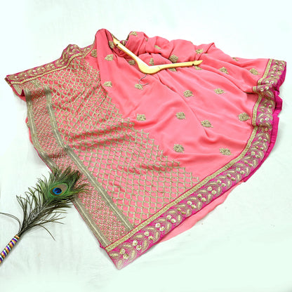 Indian Heavy Sari Peach Pure Georgette Silk Hand Embroidered Sarees Designer Sabyasachi 6Yd Sewing Ethnic Sarees With Blouse Fabric