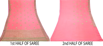 Indian Heavy Sari Peach Pure Georgette Silk Hand Embroidered Sarees Designer Sabyasachi 6Yd Sewing Ethnic Sarees With Blouse Fabric