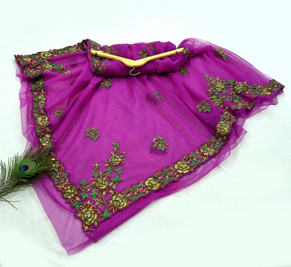 Indian New Heavy Sari Purple Net/Mesh Hand Embroidered Designer Manish Malhotra Sarees 6Yd Ethnic Zardozi/Dabka Zari With Blouse Fabric