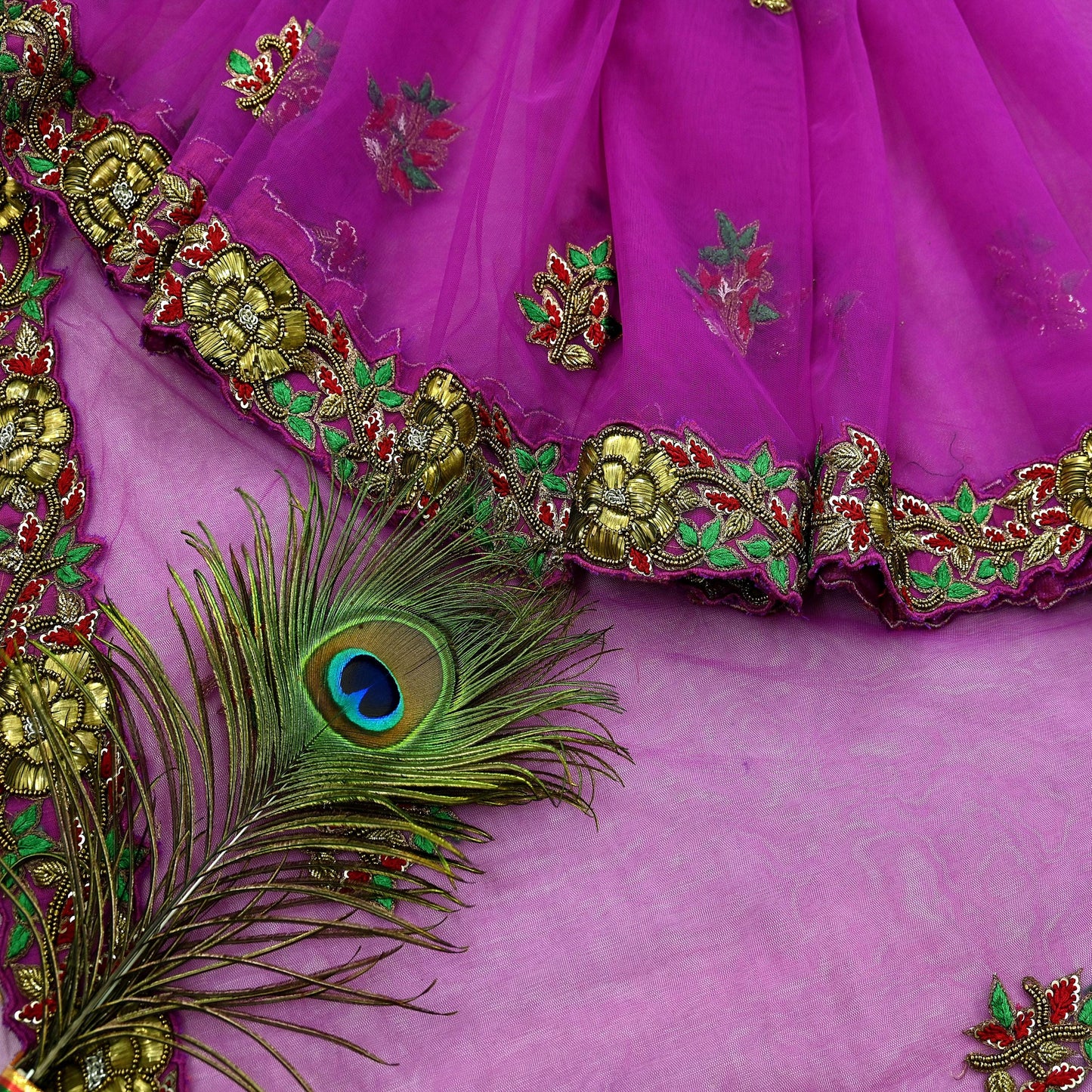 Indian New Heavy Sari Purple Net/Mesh Hand Embroidered Designer Manish Malhotra Sarees 6Yd Ethnic Zardozi/Dabka Zari With Blouse Fabric