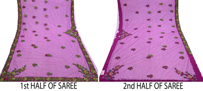 Indian New Heavy Sari Purple Net/Mesh Hand Embroidered Designer Manish Malhotra Sarees 6Yd Ethnic Zardozi/Dabka Zari With Blouse Fabric