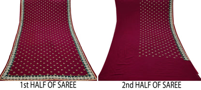 Indian New Sari Maroon Pure Georgette Silk Hand Embroidered Designer Manish Malhotra Sarees Ethnic Zardozi/Dabka Zari With Blouse Fabric