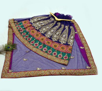Indian New Heavy Sari Blue Net/Mesh Hand Embroidered Designer Manish Malhotra Lehenga Sarees 5Yd Ethnic Zardozi With Blouse Fabric