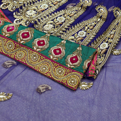 Indian New Heavy Sari Blue Net/Mesh Hand Embroidered Designer Manish Malhotra Lehenga Sarees 5Yd Ethnic Zardozi With Blouse Fabric