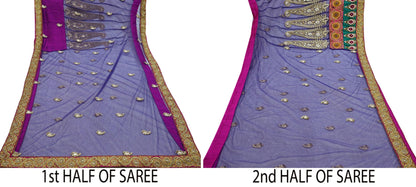 Indian New Heavy Sari Blue Net/Mesh Hand Embroidered Designer Manish Malhotra Lehenga Sarees 5Yd Ethnic Zardozi With Blouse Fabric