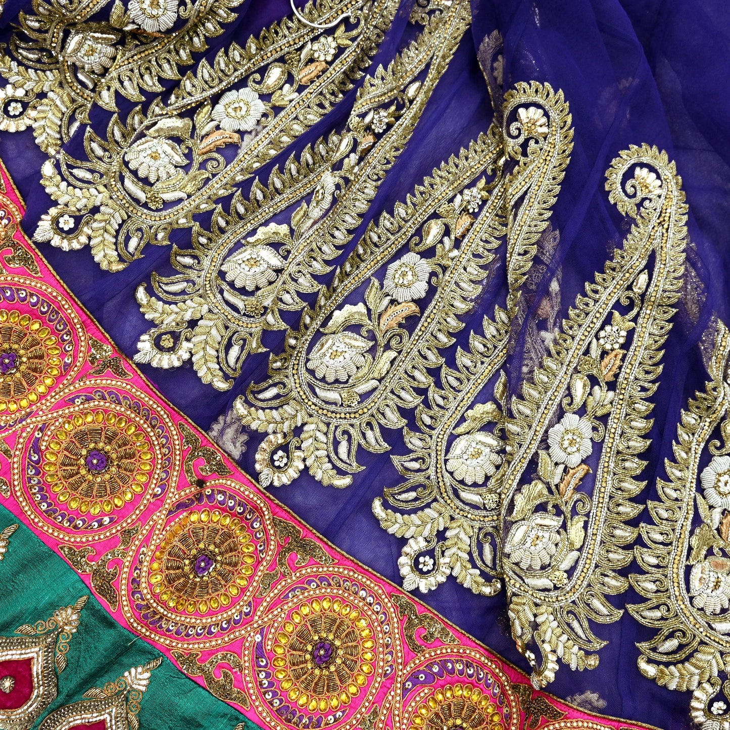Indian New Heavy Sari Blue Net/Mesh Hand Embroidered Designer Manish Malhotra Lehenga Sarees 5Yd Ethnic Zardozi With Blouse Fabric