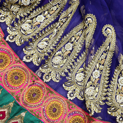 Indian New Heavy Sari Blue Net/Mesh Hand Embroidered Designer Manish Malhotra Lehenga Sarees 5Yd Ethnic Zardozi With Blouse Fabric