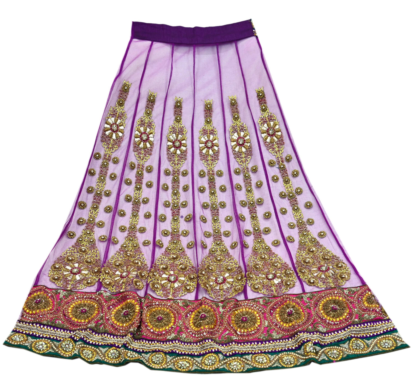 Indian New Heavy Sari Purple Net/Mesh Hand Embroidered Designer Manish Malhotra Lehenga Sarees 5Yd Ethnic Zardozi With Blouse Fabric