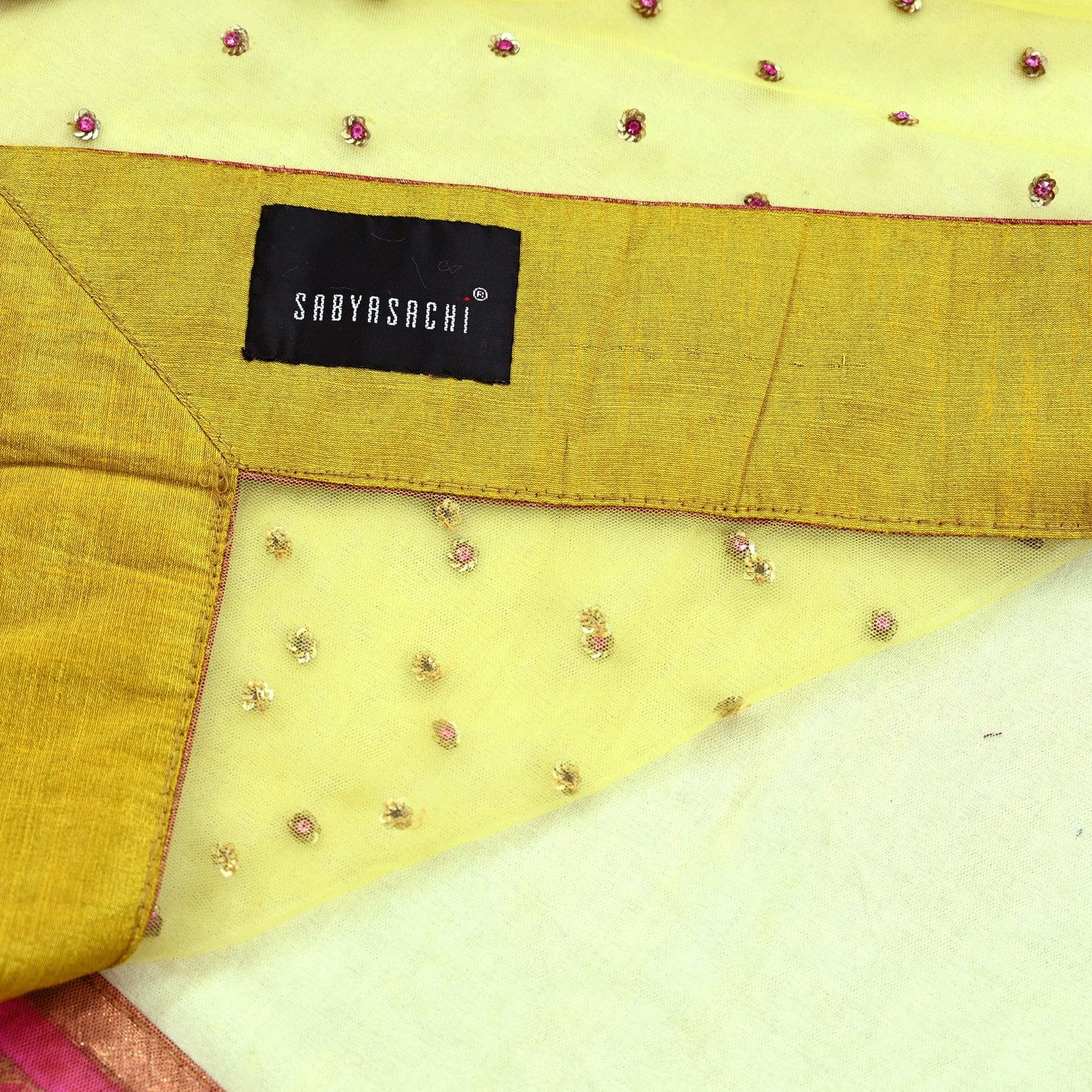 Indian New Saree Yellow Mesh/Net Hand Embroidered Sabyasachi Designer Sari 6Yd Soft Ethnic Bollywood Party saree With Blouse Fabric