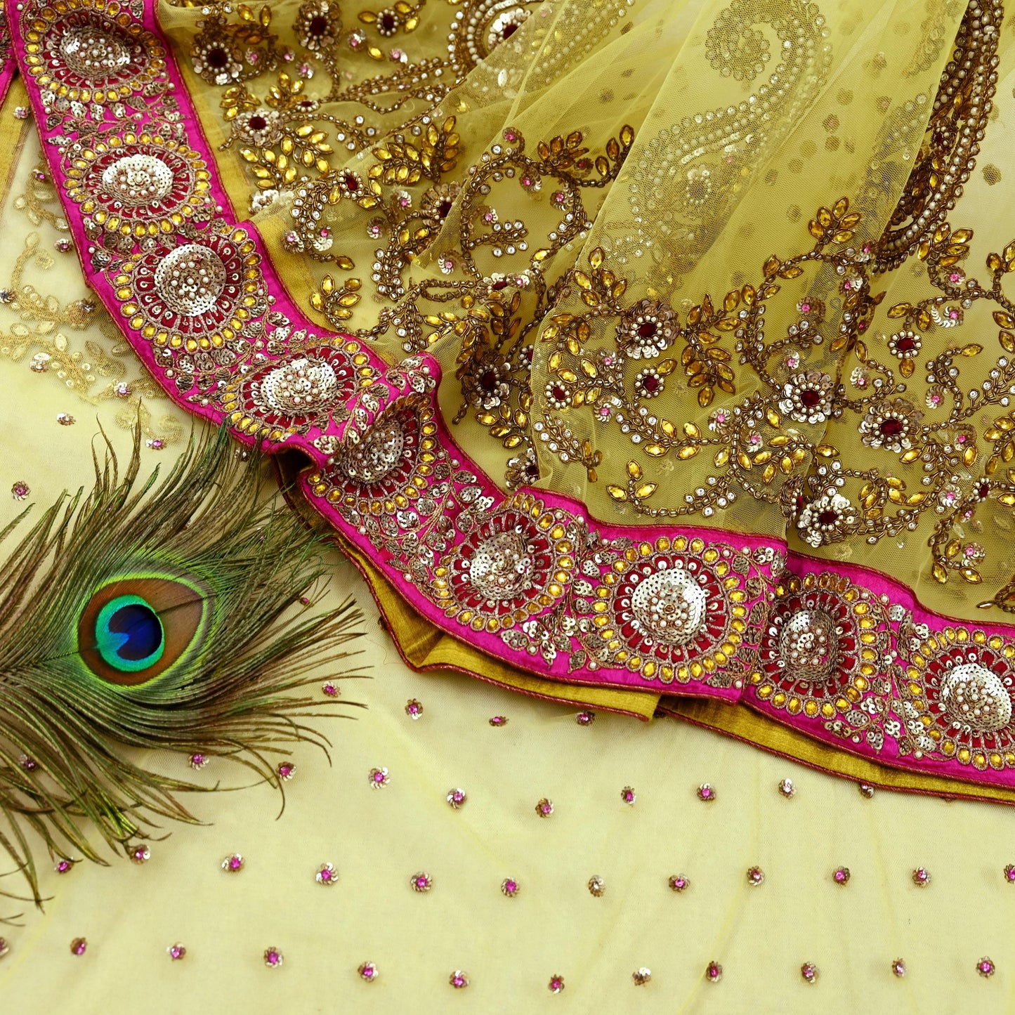 Indian New Saree Yellow Mesh/Net Hand Embroidered Sabyasachi Designer Sari 6Yd Soft Ethnic Bollywood Party saree With Blouse Fabric