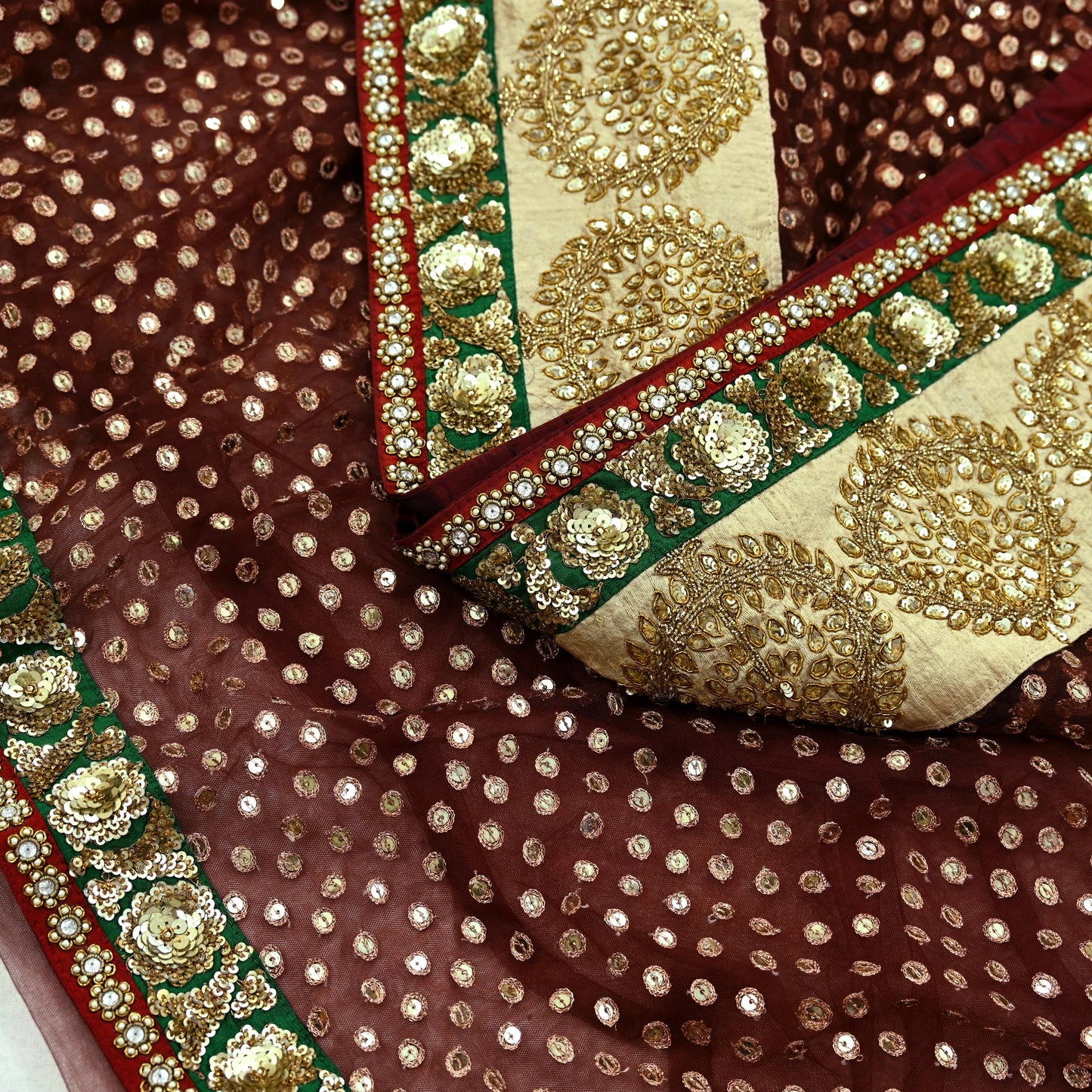 Indian New Saree Brown Mesh/Net Hand Embroidered Sabyasachi Designer Sari 6Yd Soft Ethnic Bollywood Party saree With Blouse Fabric
