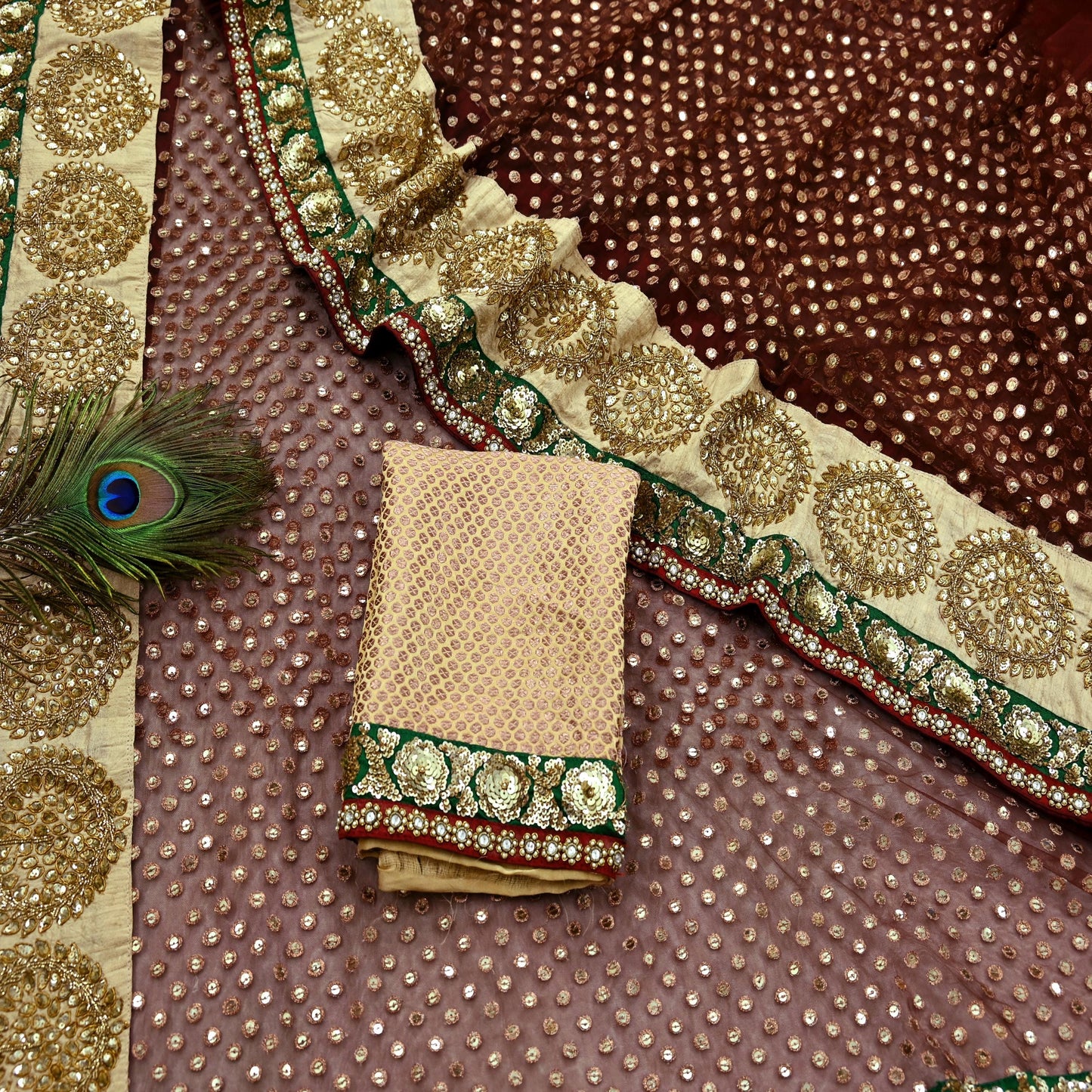 Indian New Saree Brown Mesh/Net Hand Embroidered Sabyasachi Designer Sari 6Yd Soft Ethnic Bollywood Party saree With Blouse Fabric