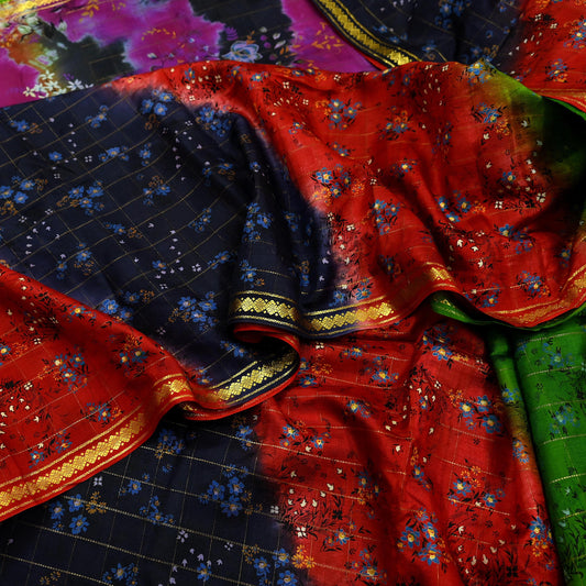 Indian Vintage Multi Saree 100% Pure Silk Printed Sari Craft Fabric 5yd Sewing Dress Making Soft Floral Crafting Quilting Upcycle Zari