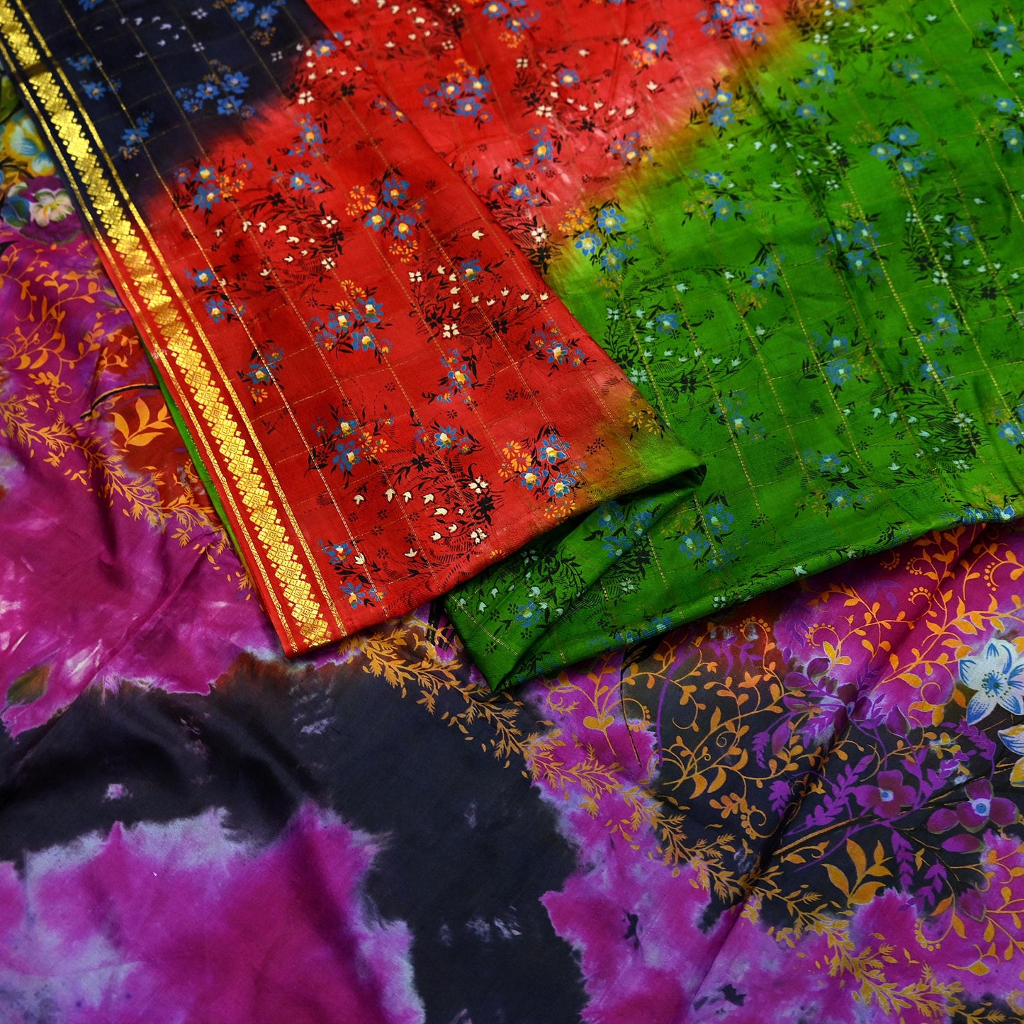 Indian Vintage Multi Saree 100% Pure Silk Printed Sari Craft Fabric 5yd Sewing Dress Making Soft Floral Crafting Quilting Upcycle Zari