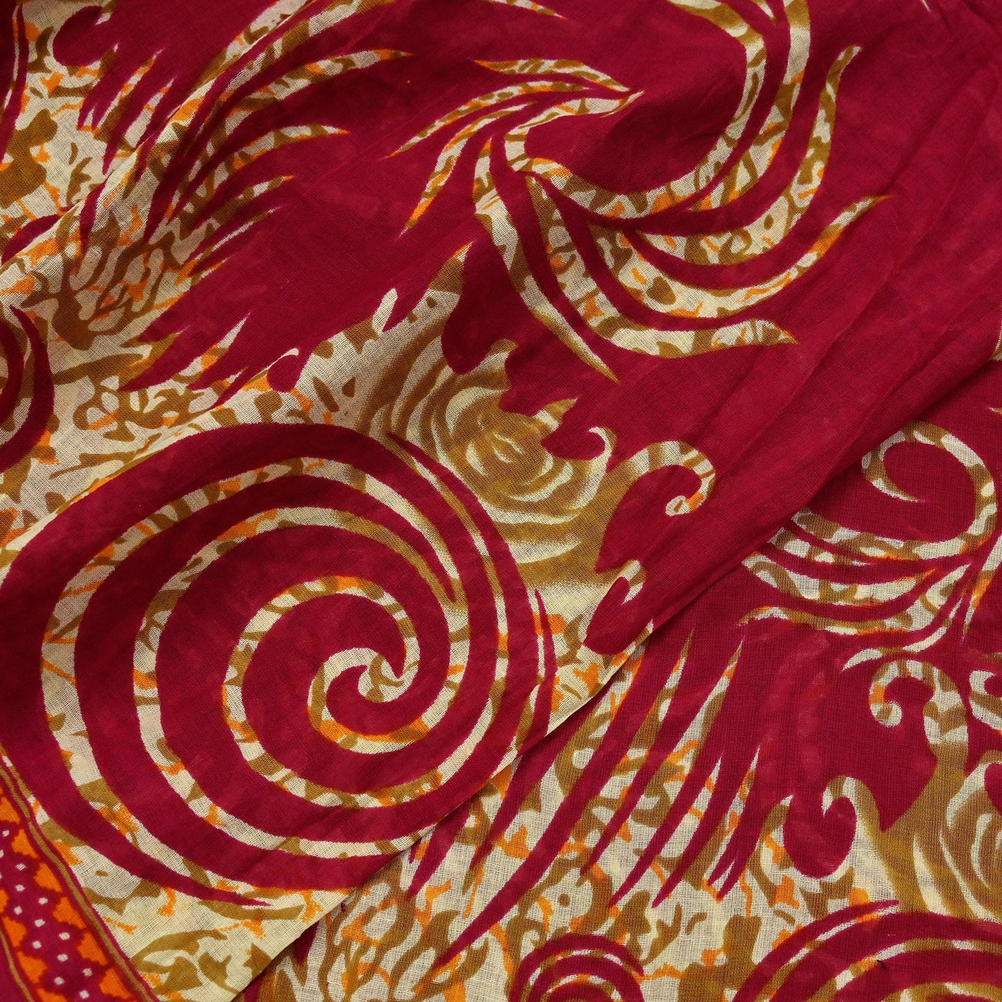 Indian Vintage Pink & Beige Saree Printed 100% Pure Cotton Sari Craft Fabric 5Yd Sewing Sarong Wrap Floral Dress making Quilting Crafting