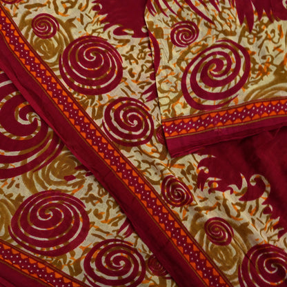 Indian Vintage Pink & Beige Saree Printed 100% Pure Cotton Sari Craft Fabric 5Yd Sewing Sarong Wrap Floral Dress making Quilting Crafting