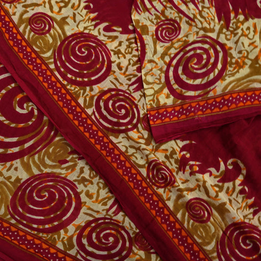 Indian Vintage Pink & Beige Saree Printed 100% Pure Cotton Sari Craft Fabric 5Yd Sewing Sarong Wrap Floral Dress making Quilting Crafting