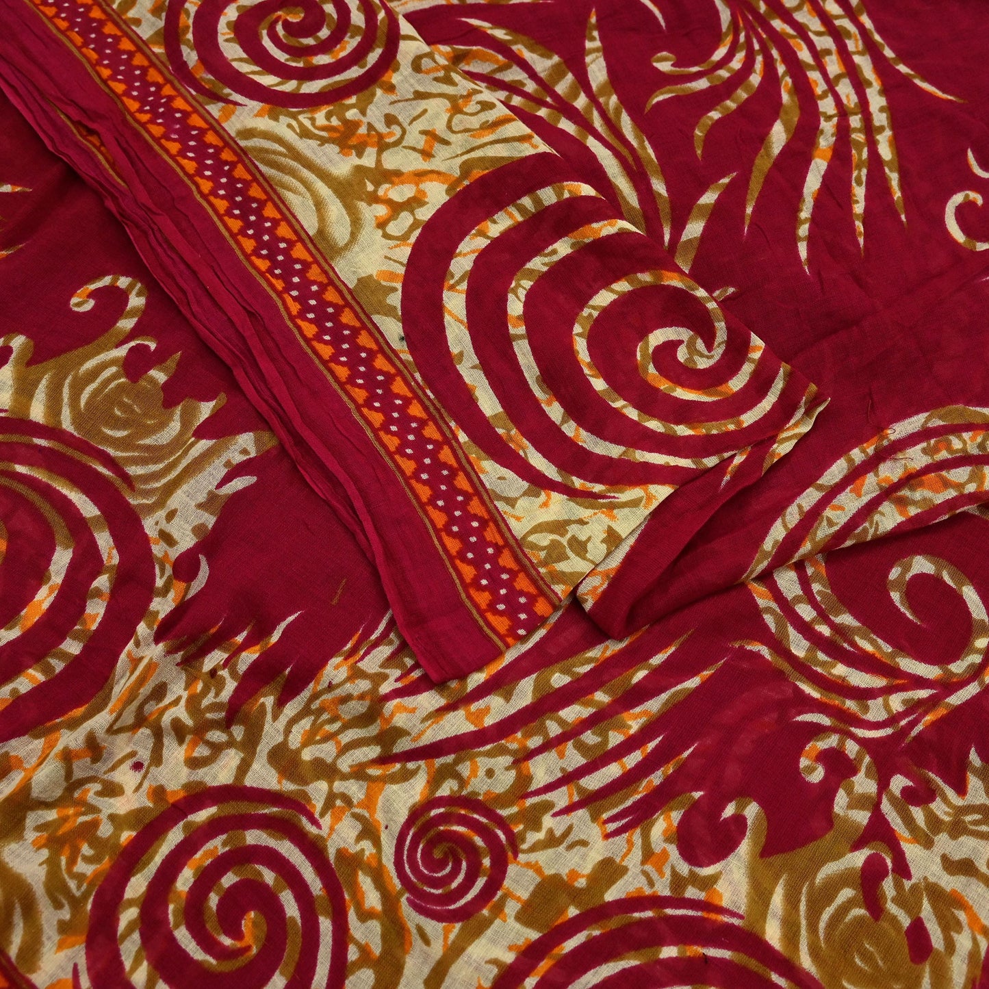 Indian Vintage Pink & Beige Saree Printed 100% Pure Cotton Sari Craft Fabric 5Yd Sewing Sarong Wrap Floral Dress making Quilting Crafting