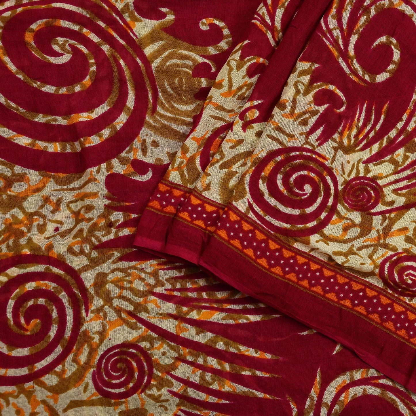 Indian Vintage Pink & Beige Saree Printed 100% Pure Cotton Sari Craft Fabric 5Yd Sewing Sarong Wrap Floral Dress making Quilting Crafting