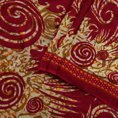 Indian Vintage Pink & Beige Saree Printed 100% Pure Cotton Sari Craft Fabric 5Yd Sewing Sarong Wrap Floral Dress making Quilting Crafting