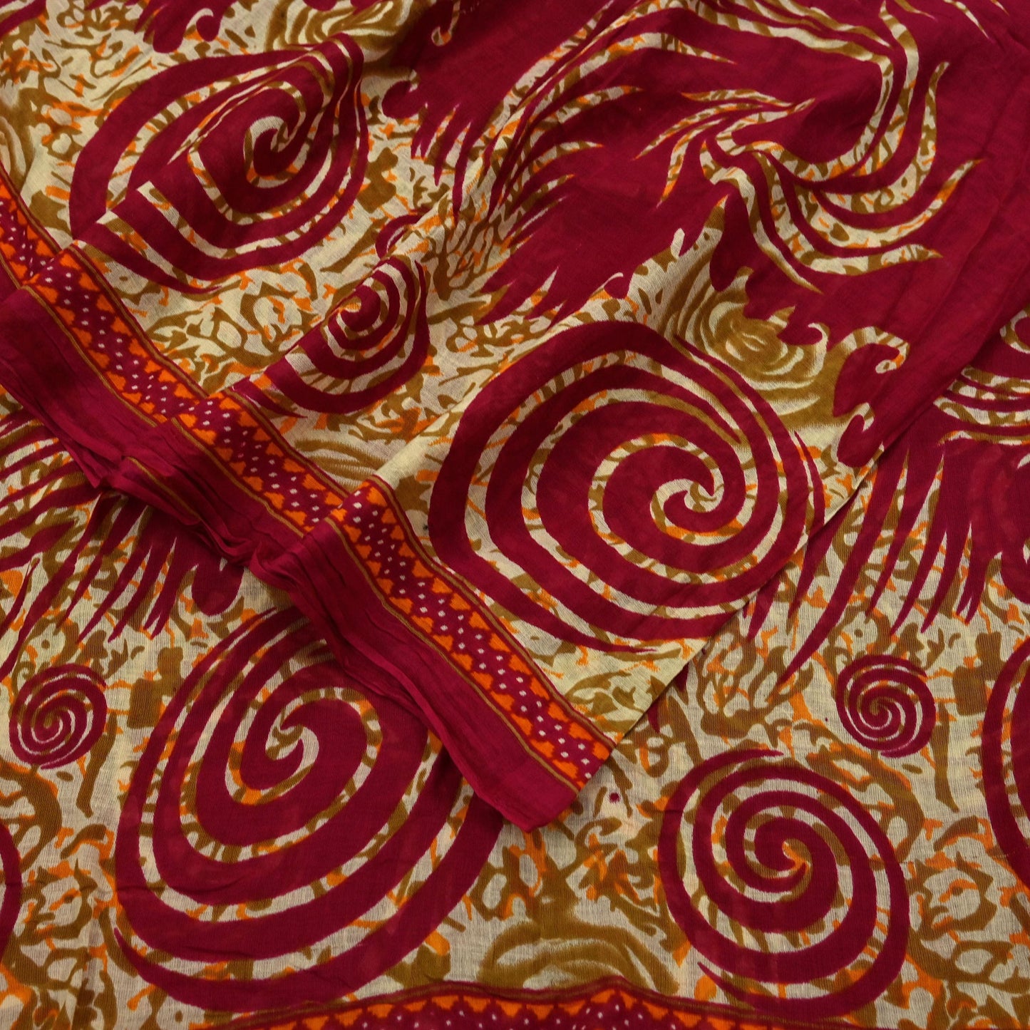 Indian Vintage Pink & Beige Saree Printed 100% Pure Cotton Sari Craft Fabric 5Yd Sewing Sarong Wrap Floral Dress making Quilting Crafting
